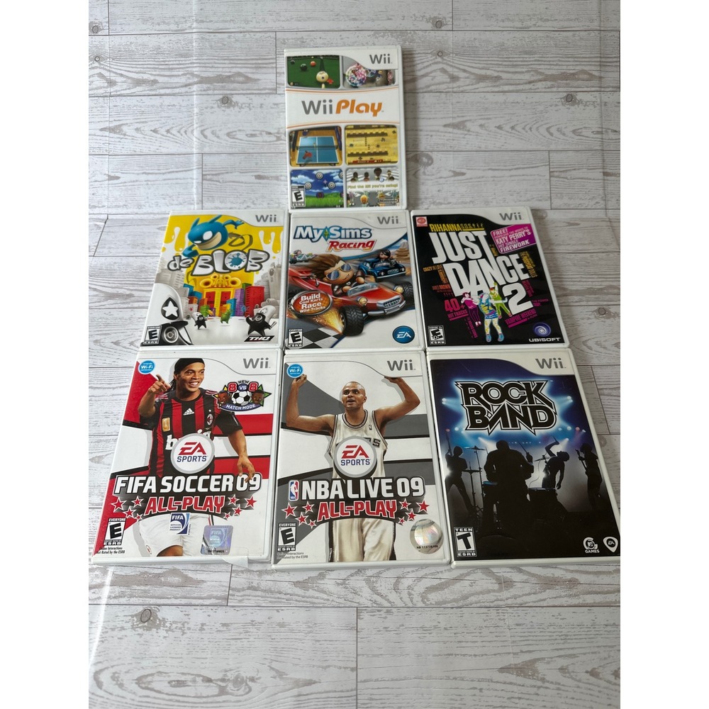 Nintendo Wii Video Game Lot of 7 Wii Play Just Dance Rock Band de Blob Y2K 2000s